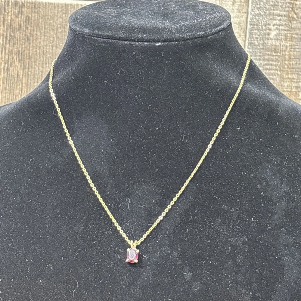 Vintage 1970s Fuller Brush Co Gold Tone Ruby Red Gemstone Pendant Necklace